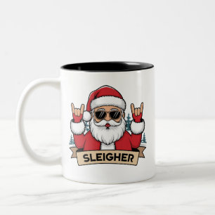 Weihnachts-Schlittenfahrer Santa Rock Xmas Rocker  Zweifarbige Tasse