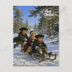 Weihnachts-Schlittenfahrt durch den Wald Feiertagspostkarte