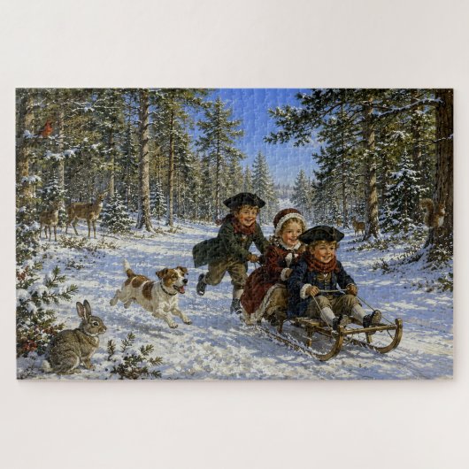 Weihnachts-Schlittenfahrt durch den Wald Puzzle (Horizontal)