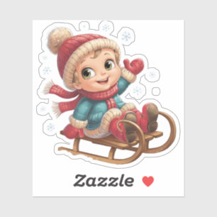 Weihnachts Schlittenfahrt mit Adorable Winter Chil Aufkleber