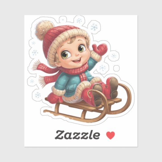 Weihnachts Schlittenfahrt mit Adorable Winter Chil Aufkleber (Blatt)