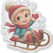 Weihnachts Schlittenfahrt mit Adorable Winter Chil Aufkleber (Vorderseite)