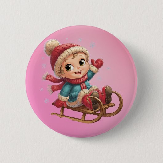 Weihnachts Schlittenfahrt mit Adorable Winter Chil Button (Vorderseite)