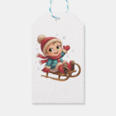 Weihnachts Schlittenfahrt mit Adorable Winter Chil Geschenkanhänger (Rückseite)