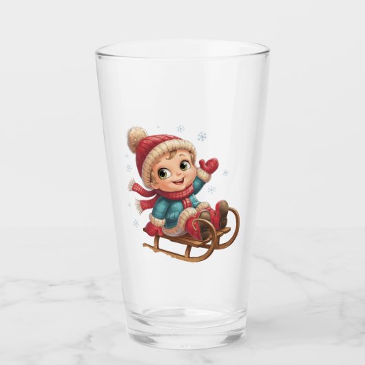 Weihnachts Schlittenfahrt mit Adorable Winter Chil Glas (Vorderseite)