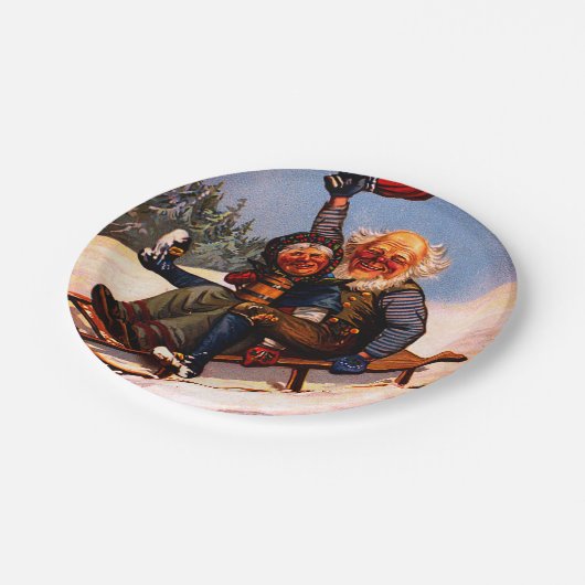 Weihnachts-Schlittenfahrt mit Beer Wilhelm Larsen Pappteller (Schrägansicht)