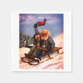 Weihnachts-Schlittenfahrt mit Beer Wilhelm Larsen Serviette (Vorderseite)