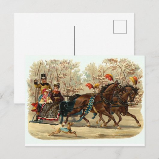 Weihnachts-Schlittenfahrt Schnee Postkarte (Vorne/Hinten)