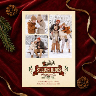 Weihnachts-Schlittenfahrten Vintage-Weihnachtsfoto Feiertagskarte