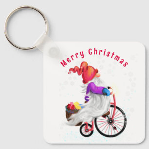 Weihnachts-Schlüsselanhänger Gnome mit Bike und Ge Schlüsselanhänger