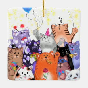 Weihnachts-Schmuck mit Party-Katzen Keramikornament