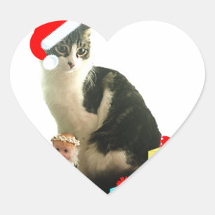 Weihnachts-Schmusekatze und süßer kleiner Engel Herz-Aufkleber