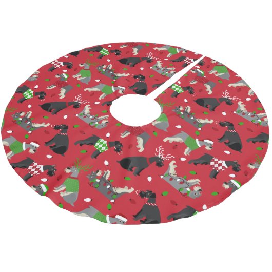 Weihnachts Schnauzer Brushed Polyester Tree Skirt Polyester Weihnachtsbaumdecke (Schrägansicht)