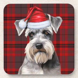 Weihnachts-Schnauzer-Hund Rotkariert Feiertag Getränkeuntersetzer