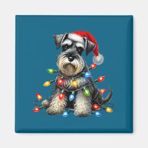 Weihnachts-Schnauzer-Hund-Santa-Hut-Xmas-Licht-Fei Magnet
