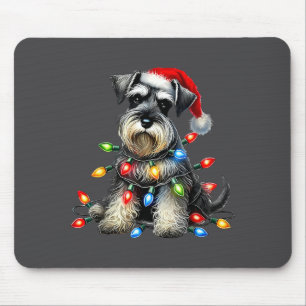 Weihnachts-Schnauzer-Hund-Santa-Hut-Xmas-Licht-Fei Mousepad