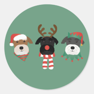 Weihnachts Schnauzer Hunde Runder Aufkleber