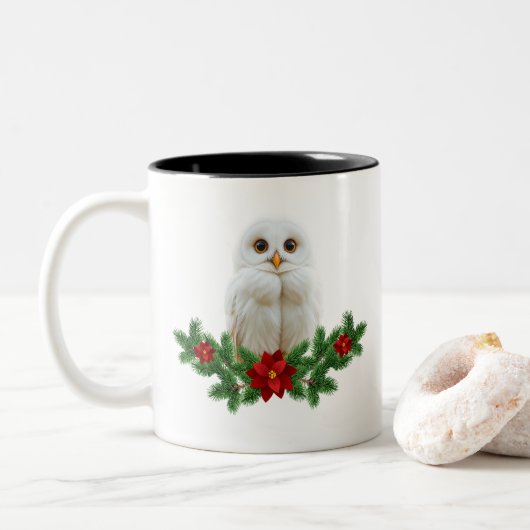 Weihnachts-Schnee-Eule Zweifarbige Tasse (Mit Donut)