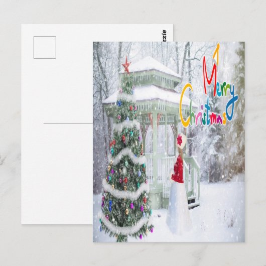 Weihnachts-Schnee-Grüße Postkarte (Vorne/Hinten)