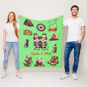 Weihnachts-Schnee-Ski-Otter-Paar-Outdoor-Mintgrün Fleecedecke
