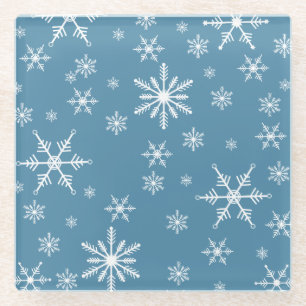 Weihnachts-Schneeflocke auf blau Glasuntersetzer