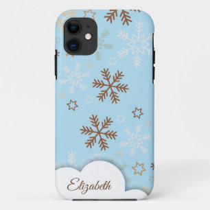 Weihnachts-Schneeflocke auf blauem iPhone Case