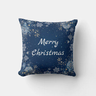 Weihnachts-Schneeflocke Blau Weiß Gold Kissen
