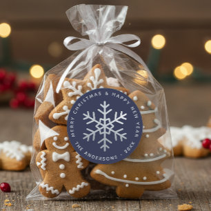 Weihnachts-Schneeflocke Marineblau Falsches Silber Runder Aufkleber