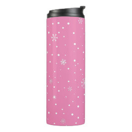 Weihnachts-Schneeflocke Rosa und Weißer Polka Dot Thermosbecher
