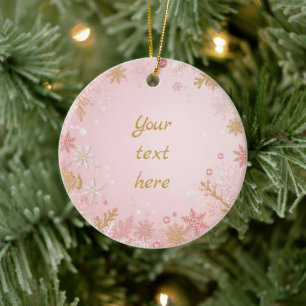 Weihnachts-Schneeflocke Rosa Weiß Gold Keramik Ornament