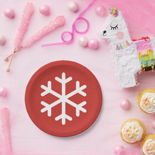 Weihnachts-Schneeflocke Rot-Papierplatte Pappteller (Party)