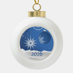 Weihnachts-Schneeflocke-Schmuck 2026 oder Name hin Keramik Kugel-Ornament