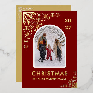 Weihnachts-Schneeflocken-Bogen-Muster Familienfoto Folien Feiertagskarte