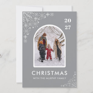 Weihnachts-Schneeflocken-Bogenmuster Familienfoto  Feiertagskarte