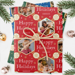 Weihnachts-Schneeflocken-Foto Red Green Blue 3 Geschenkpapier Set