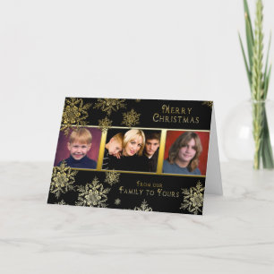 Weihnachts-Schneeflocken-Fotokarte - Schwarz/Gold Feiertagskarte