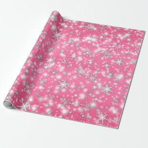Weihnachts-Schneeflocken-Glitzern in Rosa Geschenkpapier
