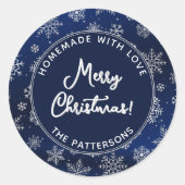 Weihnachts-Schneeflocken in Gradient Blue Runder Aufkleber (Vorderseite)