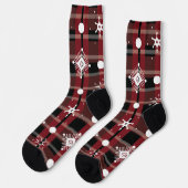 Weihnachts-Schneeflocken-Karo-Schrift-Name Socken (Linkes Detail)