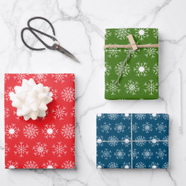 Weihnachts-Schneeflocken, klassisches Rot Grün Bla Geschenkpapier Set