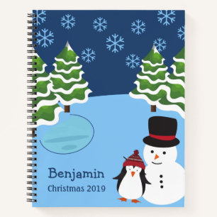 Weihnachts-Schneeflocken mit Pinguin und Name Notizblock