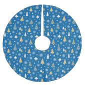 Weihnachts-Schneeflocken Muster Blau Polyester Weihnachtsbaumdecke (Vorderseite)