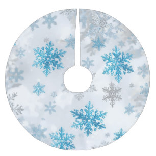 Weihnachts-Schneeflocken-Muster Blau und Weiß Polyester Weihnachtsbaumdecke