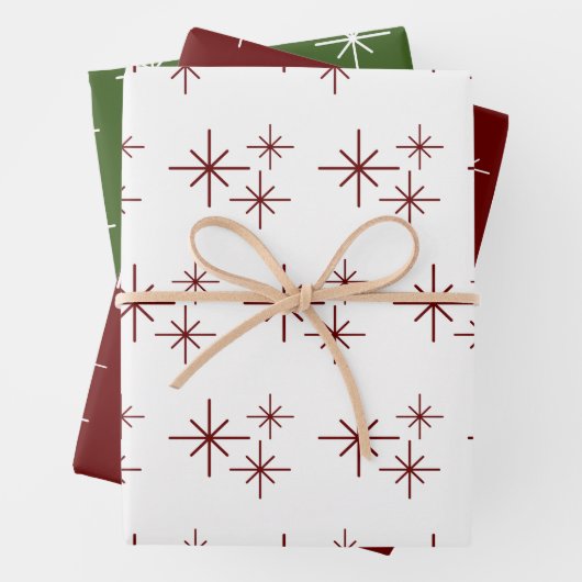 Weihnachts-Schneeflocken Muster festlich Rot Grün Geschenkpapier Set (Beispiel)