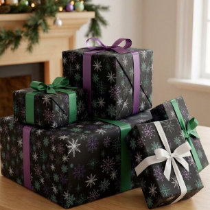 Weihnachts-Schneeflocken-Muster Schwarz Lila Mint Geschenkpapier