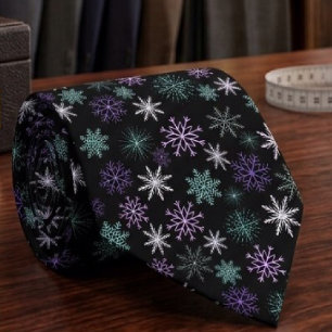 Weihnachts-Schneeflocken-Muster Schwarz Lila Mint Krawatte