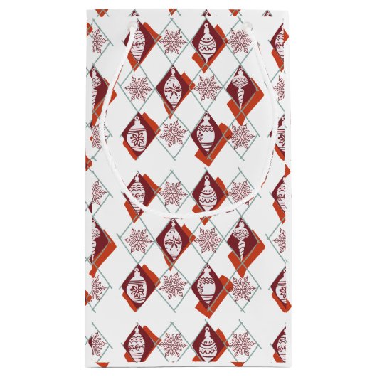 Weihnachts-Schneeflocken Rotes Urlaubsmuster Kleine Geschenktüte (Rückseite)