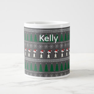 Weihnachts-Schneeflocken, Santa-Hund, Baum Jumbo-Tasse
