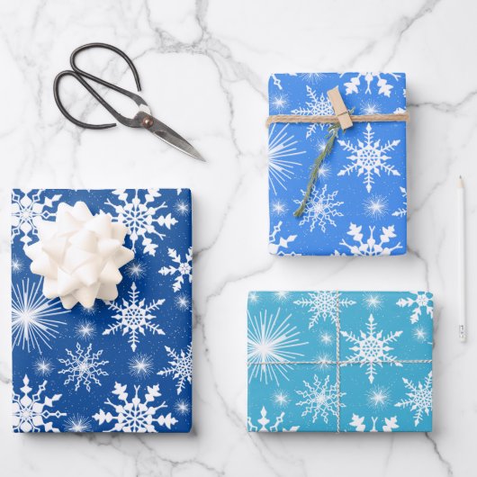 Weihnachts-Schneeflocken-Schatten von Blau Geschenkpapier Set (Vorderseite)