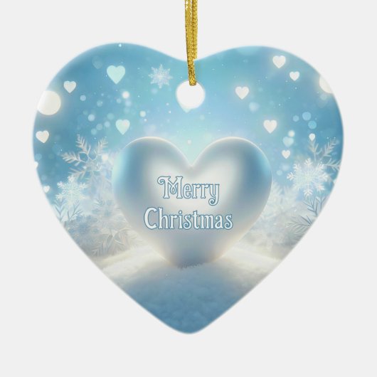 Weihnachts-Schneeflockenherz Keramik Ornament (Vorne)